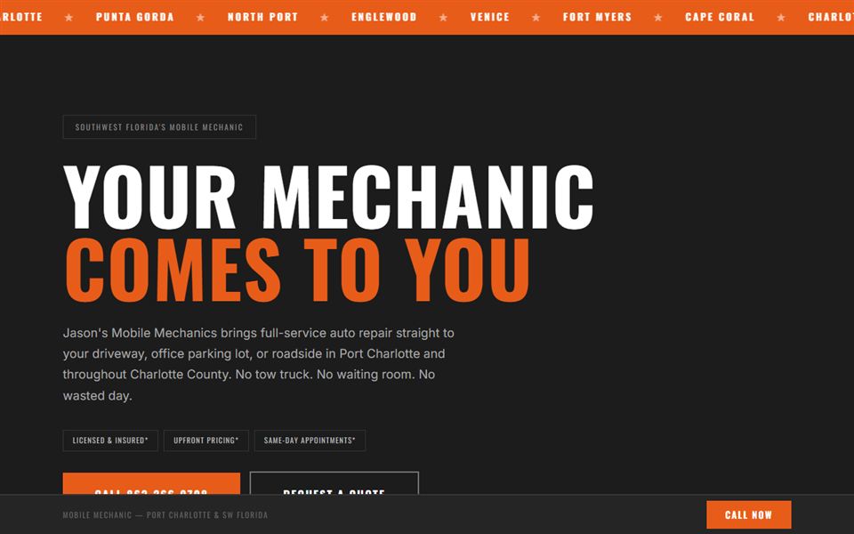Jason's Mobile Mechanics — website by Biggify