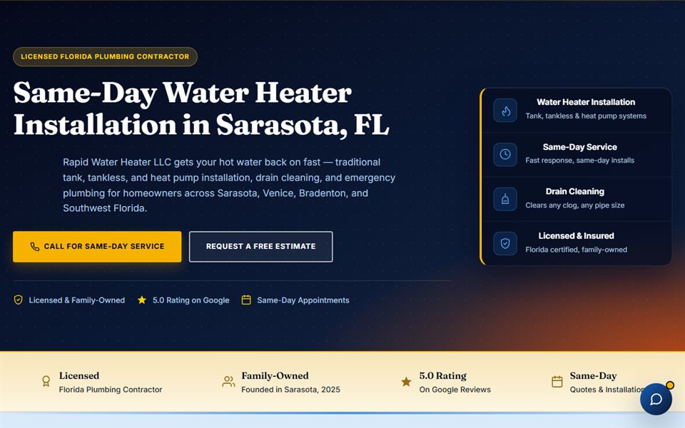 Rapid Water Heater — new website by Biggify