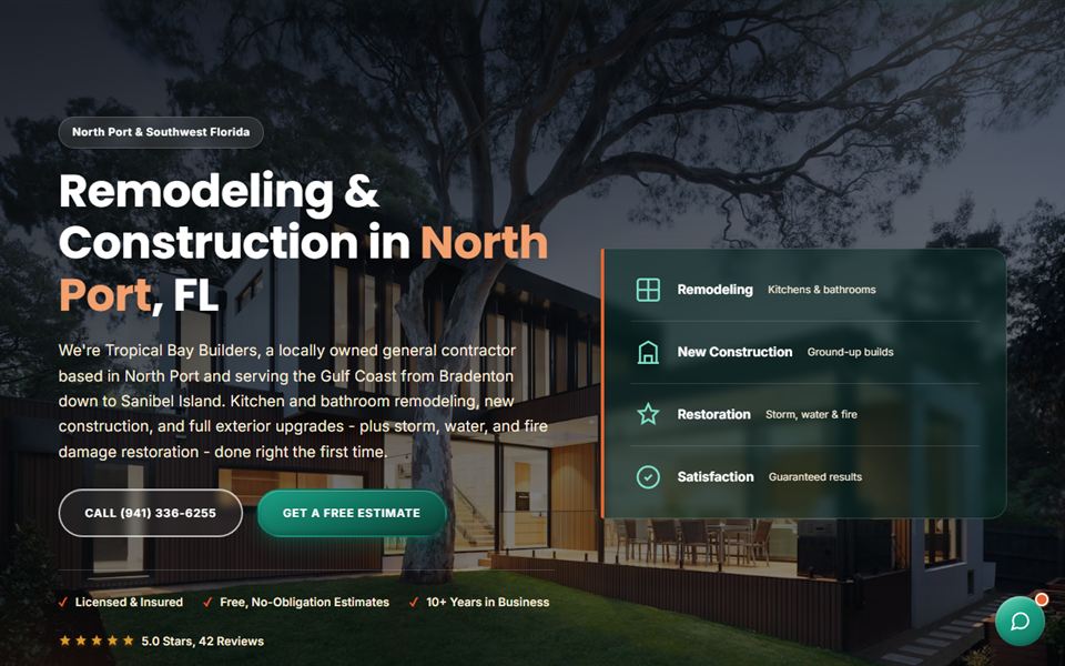 Tropical Bay Builders website built by Biggify